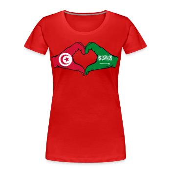 Tunesien Saudi Arabien Flagge Hände Herzform - Frauen Premium Bio T-Shirt - Rot - Vorne - Mia (176cm)