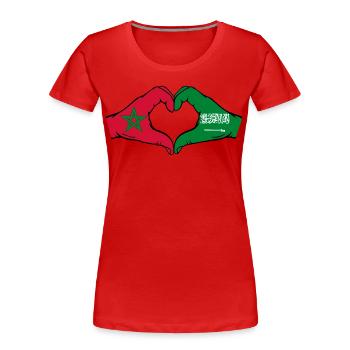 Morocco Saudi Arabia Flag Hands Heart Shape - Women's Premium Organic T-Shirt - red - Front - Mia (176cm)
