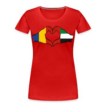 Roumanie Émirats arabes unis Cœur - T-shirt bio Premium Femme - rouge - Devant - Mia (176cm)