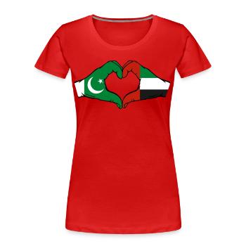 Pakistan Émirats arabes unis Cœur - T-shirt bio Premium Femme - rouge - Devant - Mia (176cm)