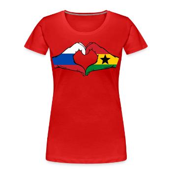 Russland Ghana Flagge Hände Herzform - Frauen Premium Bio T-Shirt - Rot - Vorne - Mia (176cm)