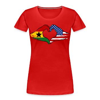 Ghana USA Flagge Hände Herzform used - Frauen Premium Bio T-Shirt - Rot - Vorne - Mia (176cm)