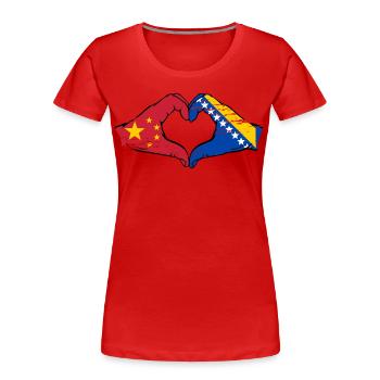 China Bosnien Flagge Herzform - Frauen Premium Bio T-Shirt - Rot - Vorne - Mia (176cm)