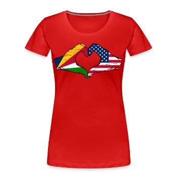 Seychellen USA Flagge Hände Herzform used - Frauen Premium Bio T-Shirt - Rot - Vorne - Mia (176cm)