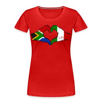 Afrique du Sud Italie Drapeau Mains Coeur Forme Utilisé - T-shirt bio Premium Femme - rouge - Devant - Mia (176cm)