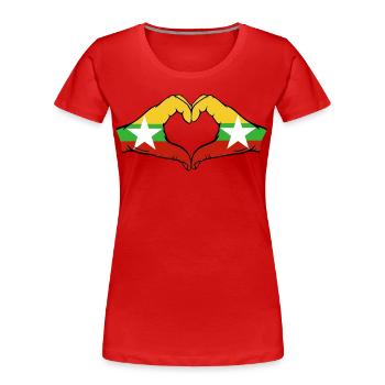 Myanmar Flagge Hände Herzform - Frauen Premium Bio T-Shirt - Rot - Vorne - Mia (176cm)