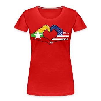 Myanmar USA Flagge Hände Herzform used - Frauen Premium Bio T-Shirt - Rot - Vorne - Mia (176cm)