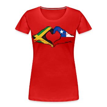 Jamaika Chile Hände Herzform used - Frauen Premium Bio T-Shirt - Rot - Vorne - Mia (176cm)