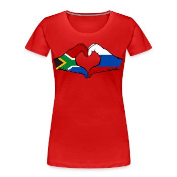 Afrique du Sud Russie Drapeau Mains Coeur Forme - T-shirt bio Premium Femme - rouge - Devant - Mia (176cm)
