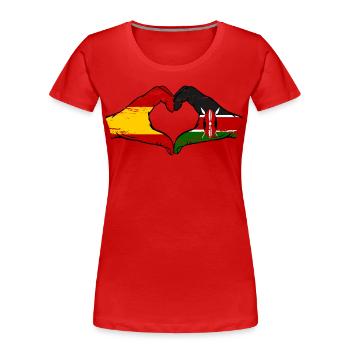 Spanien Kenia Flagge Hände Herz used - Frauen Premium Bio T-Shirt - Rot - Vorne - Mia (176cm)