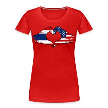 Thailand USA Flagge Hände Herzform used - Frauen Premium Bio T-Shirt - Rot - Vorne - Mia (176cm)