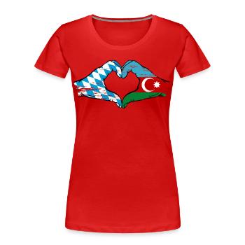 Bavière, Azerbaïdjan, Drapeau, Mains, Forme de coeur Utilisé - T-shirt bio Premium Femme - rouge - Devant - Mia (176cm)