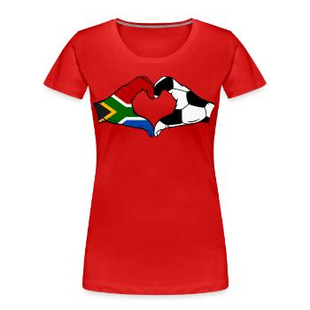 Afrique du Sud Football Drapeau Mains Coeur Forme - T-shirt bio Premium Femme - rouge - Devant - Mia (176cm)