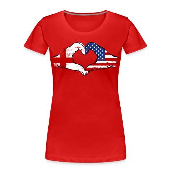 England USA Flagge Haende Herzform used - Frauen Premium Bio T-Shirt - Rot - Vorne - Mia (176cm)