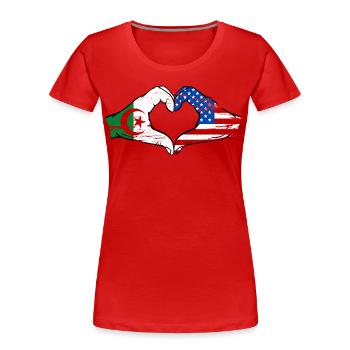Algerien USA Flagge Haende Herzform used - Frauen Premium Bio T-Shirt - Rot - Vorne - Mia (176cm)