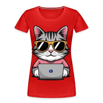 Cats_office - Frauen Premium Bio T-Shirt - Rot - Vorne - Mia (176cm)