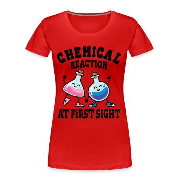 Chemische Reaktion auf den ersten Blick - Frauen Premium Bio T-Shirt - Rot - Vorne - Mia (176cm)