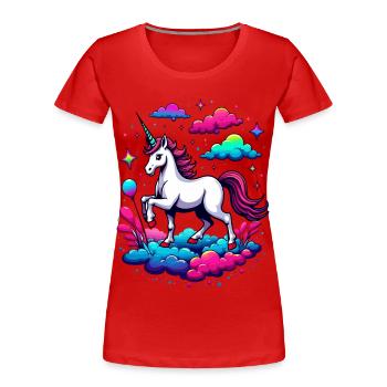 Fantasy Unicorn Walking on Clouds – Magic Sky Art - Women's Premium Organic T-Shirt - red - Front - Mia (176cm)