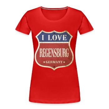 Regensburg Deutschland Stadt I Love Vintage Retro - Frauen Premium Bio T-Shirt - Rot - Vorne - Mia (176cm)