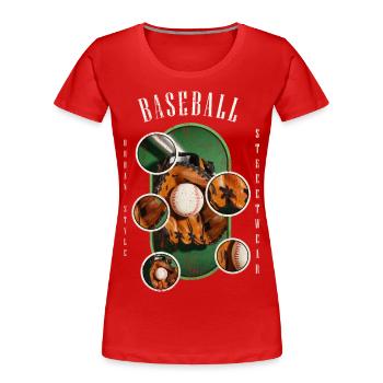 Baseball Ball Handschuh Schläger Vintage Retro - Frauen Premium Bio T-Shirt - Rot - Vorne - Mia (176cm)