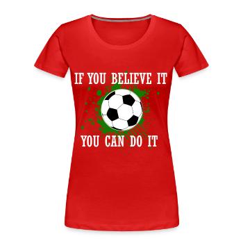 Idée cadeau pour les supporters de la Ligue de Football - T-shirt bio Premium Femme - rouge - Devant - Mia (176cm)
