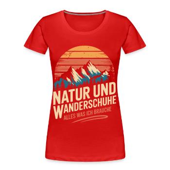Wandern Wald Berge Wanderschuhe Spruch - Frauen Premium Bio T-Shirt - Rot - Vorne - Mia (176cm)