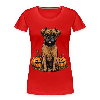 Border Terrier Hundekürbis Faule Halloween-Party - Frauen Premium Bio T-Shirt - Rot - Vorne - Mia (176cm)