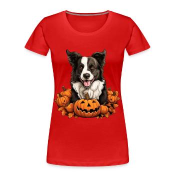 Border-Collie-Hundekürbis-faule Halloween-Party - Frauen Premium Bio T-Shirt - Rot - Vorne - Mia (176cm)