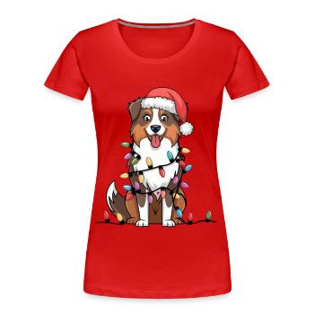 Australian Shepherd Christmas Lights Xmas Dogs - Women's Premium Organic T-Shirt - red - Front - Mia (176cm)