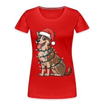 Norwegian Elkhound Christmas Lights Xmas Dogs - Women's Premium Organic T-Shirt - red - Front - Mia (176cm)