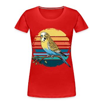 Perruche Perruche Rétro Coucher de soleil Vintage Perruche - T-shirt bio Premium Femme - rouge - Devant - Mia (176cm)