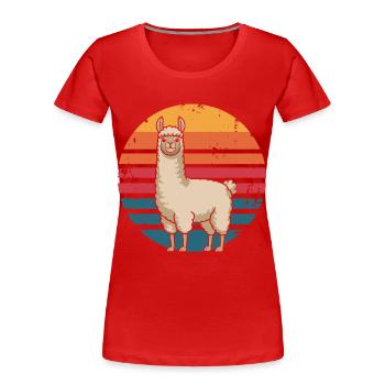 Retro Vintage Llama Animal Lover Llama Gifts - Women's Premium Organic T-Shirt - red - Front - Mia (176cm)