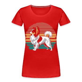 Retro Vintage Papillon Dog Lover Animal Papillon - Women's Premium Organic T-Shirt - red - Front - Mia (176cm)