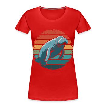 Manatee Retro Vintage Ocean Animal Funny Sea Cow - Women's Premium Organic T-Shirt - red - Front - Mia (176cm)
