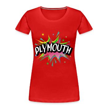 Plymouth England UK Stadt Pop Art Comic Kunst - Frauen Premium Bio T-Shirt - Rot - Vorne - Mia (176cm)