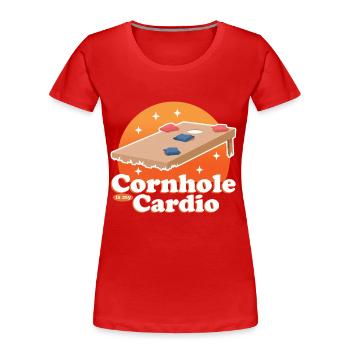 Joueur de cornhole | Cadeau de trou borgne de pouf - T-shirt bio Premium Femme - rouge - Devant - Mia (176cm)