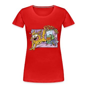 Katze Staubsauger Lustig Humor Comic Cartoon - Frauen Premium Bio T-Shirt - Rot - Vorne - Mia (176cm)