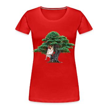 Mädchen Baum Natur sinnlich Schaukel Gefühle - Frauen Premium Bio T-Shirt - Rot - Vorne - Mia (176cm)