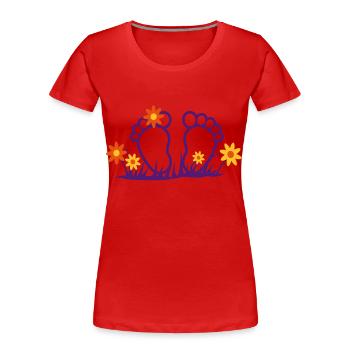 Zehen mit Blumen, Flower Power - Frauen Premium Bio T-Shirt - Rot - Vorne - Mia (176cm)