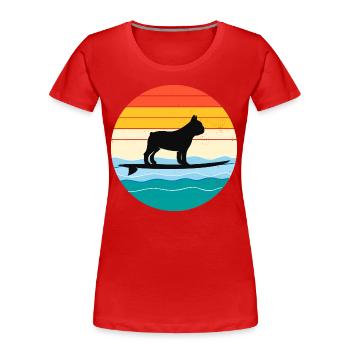 Französische Bulldogge Besitzer Hund Surfing Retro Vintage - Frauen Premium Bio T-Shirt - Rot - Vorne - Mia (176cm)