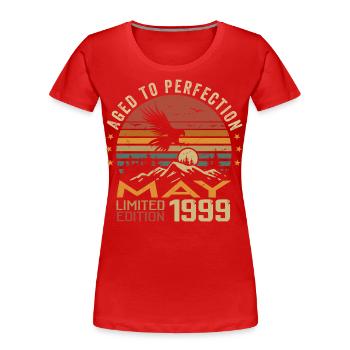 Mai 1999 Anniversaire Mai 1999 Cadeau 1999 Mai - T-shirt bio Premium Femme - rouge - Devant - Mia (176cm)