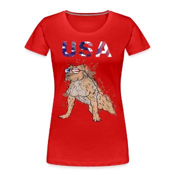 Staffordshire Bull Terrier with USA Sunglasses - Women's Premium Organic T-Shirt - red - Front - Mia (176cm)