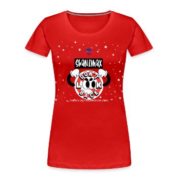 illustrated t shirt design Dont look back - Frauen Premium Bio T-Shirt - Rot - Vorne - Mia (176cm)