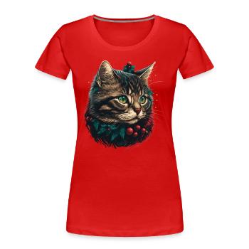 Gorgeous Xmas kitten illustration, an excellent - Women's Premium Organic T-Shirt - red - Front - Mia (176cm)