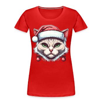 Winterkatzenzeichnung, das ideale Adventsgeschenk - Frauen Premium Bio T-Shirt - Rot - Vorne - Mia (176cm)