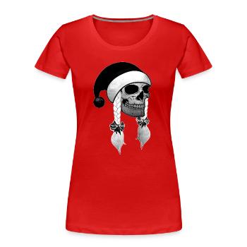 Crâne Femme Noël Bonnets tresses - T-shirt bio Premium Femme - rouge - Devant - Mia (176cm)