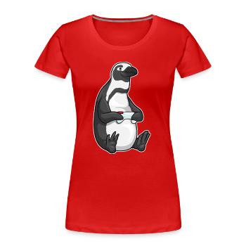 Manette Penguin Gamer - T-shirt bio Premium Femme - rouge - Devant - Mia (176cm)