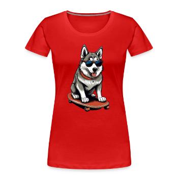 Husky mignon sur planche à roulettes - T-shirt bio Premium Femme - rouge - Devant - Mia (176cm)