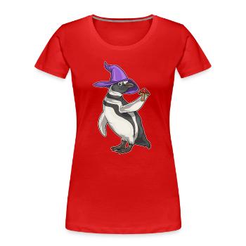 Pinguin Hexe Pilz - Frauen Premium Bio T-Shirt - Rot - Vorne - Mia (176cm)