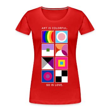Kunst ist bunt – Liebe auch – LGBTQIA+ geometrisch - Frauen Premium Bio T-Shirt - Rot - Vorne - Mia (176cm)